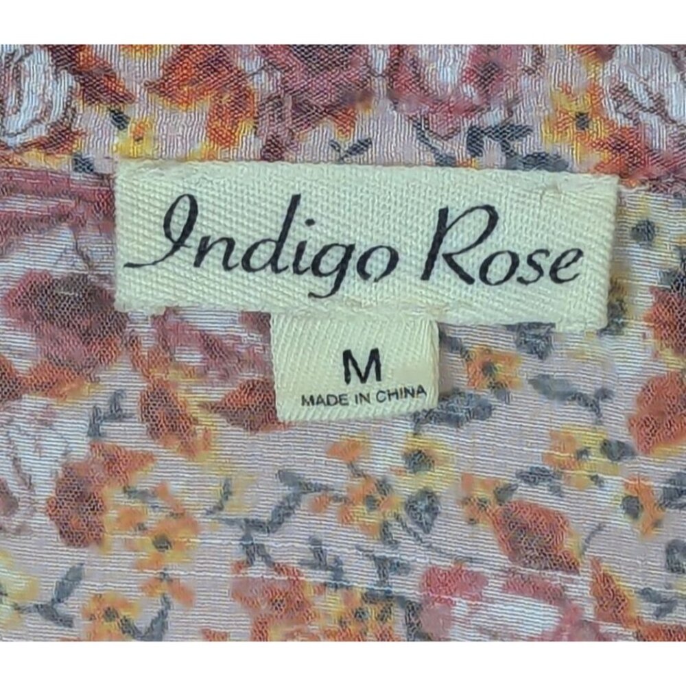 Indigo Rose Women size M Floral Button Up Ruffle Cottagecore Bohemian Top Soft - Picture 6 of 10